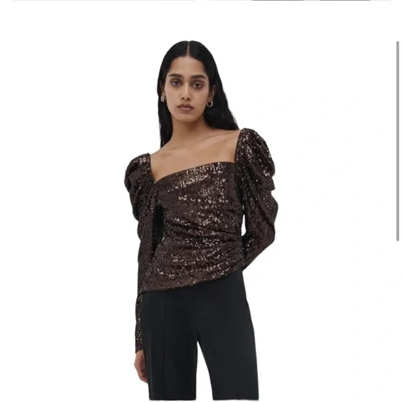 NWT Jonathan Simkhai Allura Hammered sequin-embellished blouse size 4/S